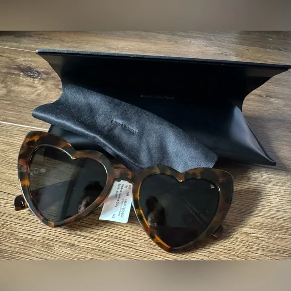 SAINT LAURENT-AUTHENTIC (NWT) Havana Faux Tortoise Shell Heart Shaped Sunglasses - Picture 10 of 15